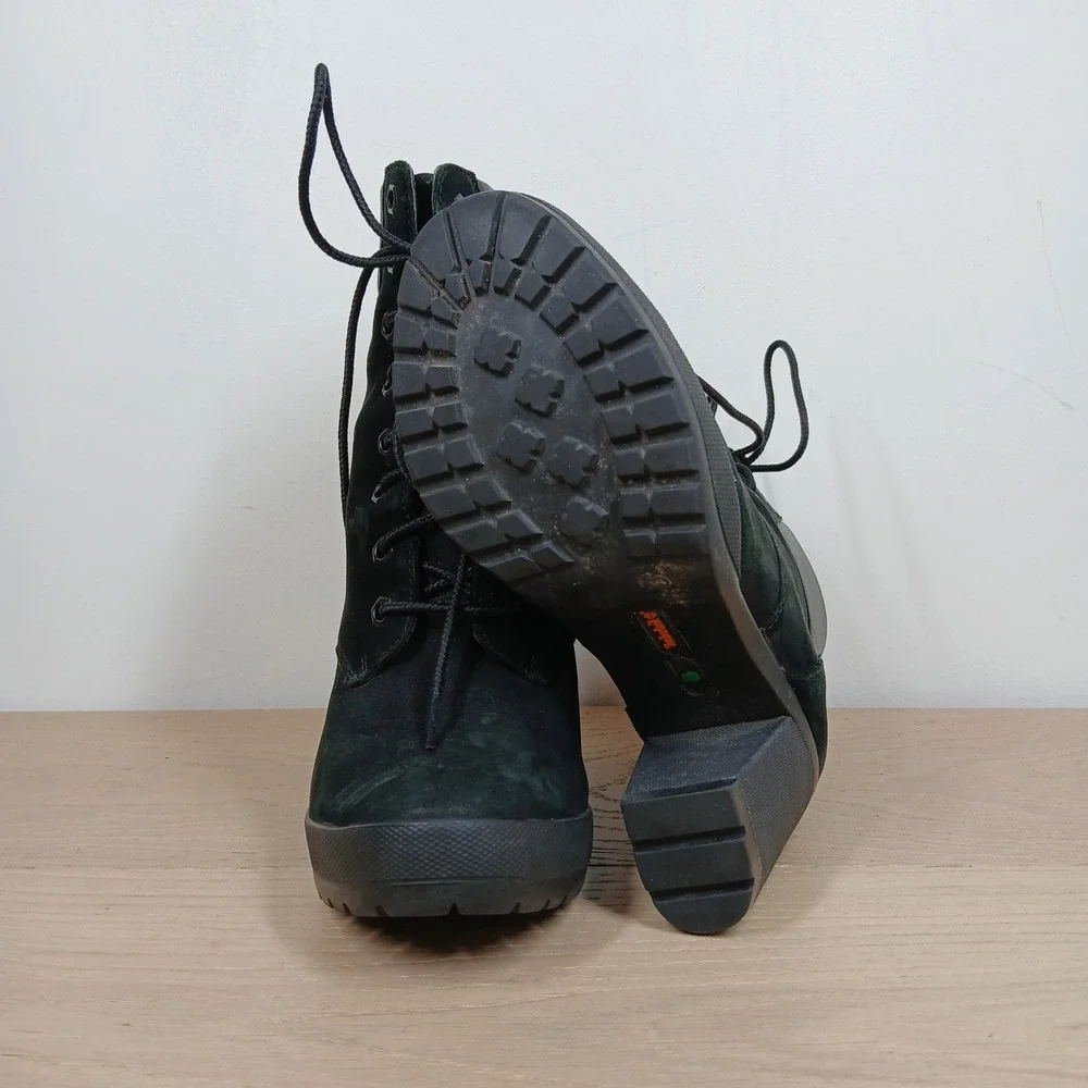 Timberland Lace Up Ankle Boots Women 6 Black Suede Block Heel Moto Grunge Casual